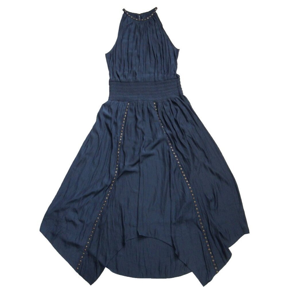 NWT Ramy Brook Melly in Navy Blue Studded Asymmetric Blouson Dress L $475